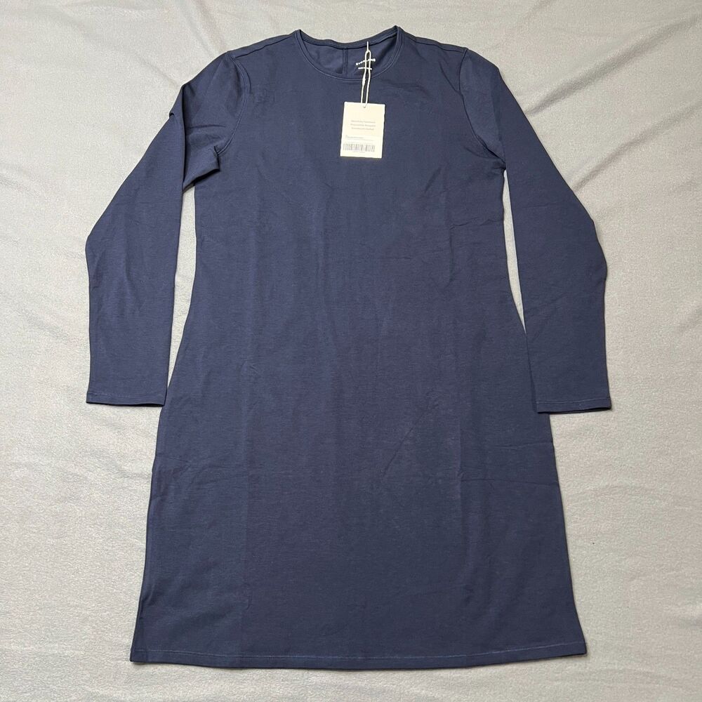 Everlane Mini Dress Women's Large Blue Cotton Stretch Casual Round Neck Pullover